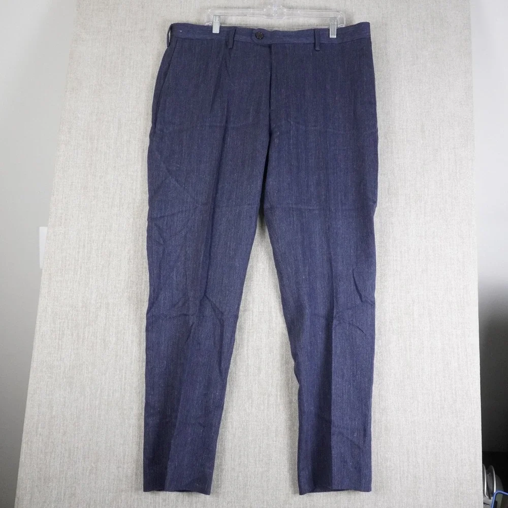 Banana Republic Pants Mens 38R Blue Wool Linen Tailored Slim Fit Trousers 38x32